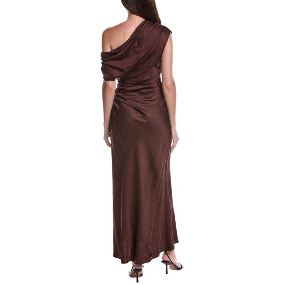 A.L.C. One Shoulder Maxi Dress Brown Formal Wedding Guest Evening Gown Draped - Picture 2 of 3